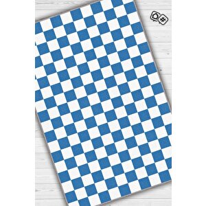 Minimalist Mavi Beyaz Halı Kareli Oturma Odası Halısı Retro Tarzı Salon Halısı 100x150 cm