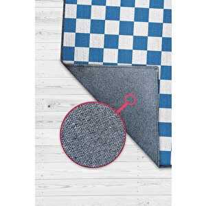 Minimalist Mavi Beyaz Halı Kareli Oturma Odası Halısı Retro Tarzı Salon Halısı 100x150 cm