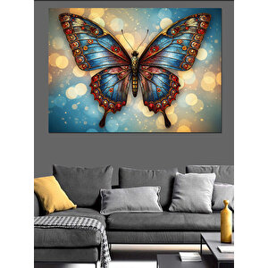 Mavi Ve Turuncu Kelebek Dekoratif Kanvas - Mdf Ahşap Tablo 100x140 cm