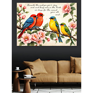 Çiçekler Ve Kuşlar Dekoratif Kanvas - Mdf Ahşap Tablo 100x140 cm