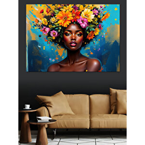 Çiçekli Kafalı Afrikalı Kadın Dekoratif Kanvas - Mdf Ahşap Tablo 100x140 cm
