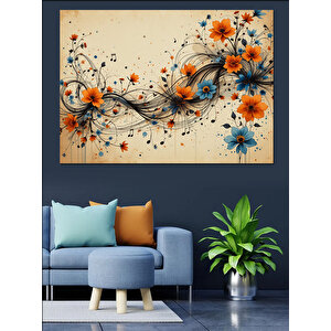 Soyut Mavi Çiçek Çizimi Dekoratif Kanvas - Mdf Ahşap Tablo 35x50 cm