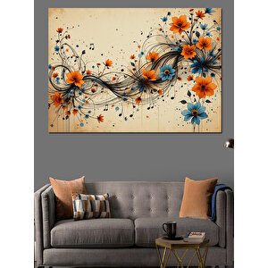 Soyut Mavi Çiçek Çizimi Dekoratif Kanvas - Mdf Ahşap Tablo 35x50 cm
