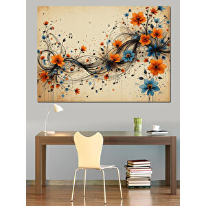 Soyut Mavi Çiçek Çizimi Dekoratif Kanvas - Mdf Ahşap Tablo 70x100 cm