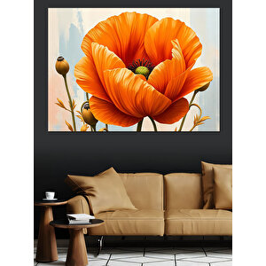 Turuncu Gelincik Çiçek Açıyor Dekoratif Kanvas - Mdf Ahşap Tablo 50x70 cm