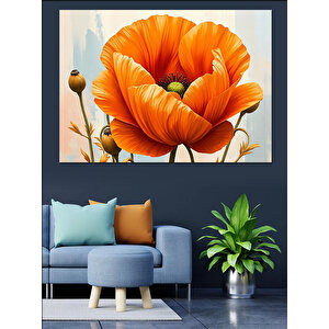 Turuncu Gelincik Çiçek Açıyor Dekoratif Kanvas - Mdf Ahşap Tablo 50x70 cm