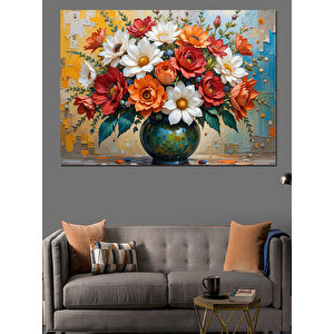 Vazoda Renkli Çiçekler Armonisi Dekoratif Kanvas - Mdf Ahşap Tablo 70x100 cm