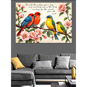 Çiçekler Ve Kuşlar Dekoratif Kanvas - Mdf Ahşap Tablo 70x100 cm