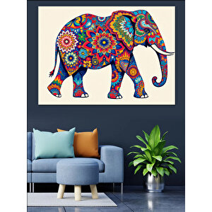 Renkli Süslenmiş Fil Dekoratif Kanvas - Mdf Ahşap Tablo