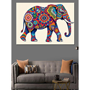 Renkli Süslenmiş Fil Dekoratif Kanvas - Mdf Ahşap Tablo