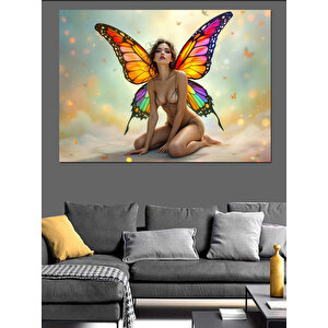 Kelebek Kanatlı Kadın Figürü Dekoratif Kanvas - Mdf Ahşap Tablo 100x140 cm