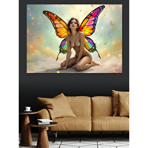 Kelebek Kanatlı Kadın Figürü Dekoratif Kanvas - Mdf Ahşap Tablo 100x140 cm