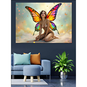 Kelebek Kanatlı Kadın Figürü Dekoratif Kanvas - Mdf Ahşap Tablo 100x140 cm