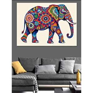 Renkli Süslenmiş Fil Dekoratif Kanvas - Mdf Ahşap Tablo 70x100 cm