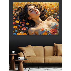 Çiçekler Arasında Uyuyan Kadın Dekoratif Kanvas - Mdf Ahşap Tablo 100x140 cm