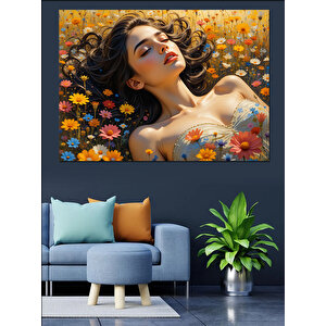 Çiçekler Arasında Uyuyan Kadın Dekoratif Kanvas - Mdf Ahşap Tablo 100x140 cm