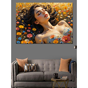 Çiçekler Arasında Uyuyan Kadın Dekoratif Kanvas - Mdf Ahşap Tablo 100x140 cm