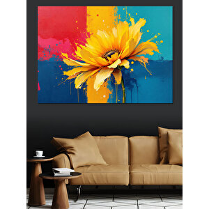 Fırça Dokulu Sarı Çiçek Dekoratif Kanvas - Mdf Ahşap Tablo 35x50 cm