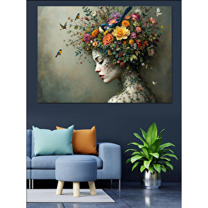 Çiçeklerden Saçlı Kadın Dekoratif Kanvas - Mdf Ahşap Tablo 35x50 cm