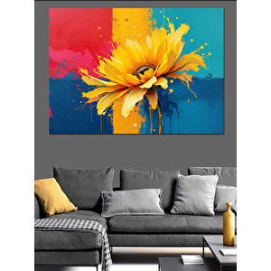 Fırça Dokulu Sarı Çiçek Dekoratif Kanvas - Mdf Ahşap Tablo 70x100 cm