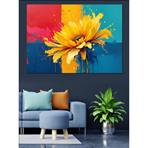 Fırça Dokulu Sarı Çiçek Dekoratif Kanvas - Mdf Ahşap Tablo 70x100 cm