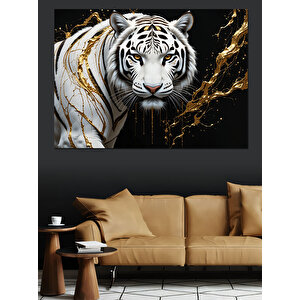Beyaz Kaplan Bakışı Dekoratif Kanvas - Mdf Ahşap Tablo 70x100 cm