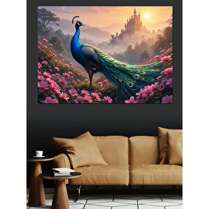 Masalsı Bahçede Yalnız Tavus Dekoratif Kanvas - Mdf Ahşap Tablo 70x100 cm