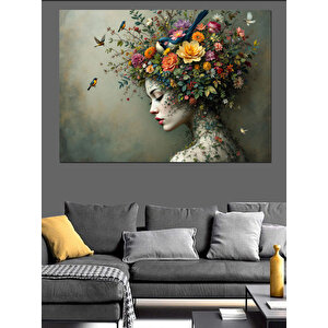 Çiçeklerden Saçlı Kadın Dekoratif Kanvas - Mdf Ahşap Tablo 25x35 cm