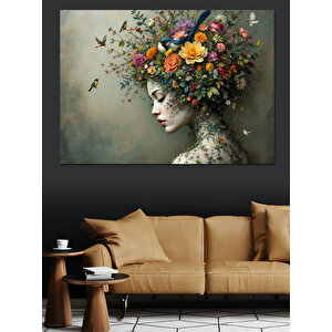 Çiçeklerden Saçlı Kadın Dekoratif Kanvas - Mdf Ahşap Tablo 25x35 cm
