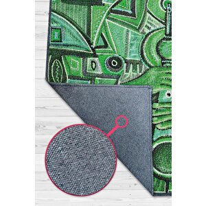 Çalgıcı Minimal Salon Halısı Etnik Desenli Halı Yeşil Renkli Geometrik Oturma Odası Halısı 200x300 cm