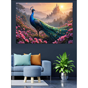 Masalsı Bahçede Yalnız Tavus Dekoratif Kanvas - Mdf Ahşap Tablo 100x140 cm