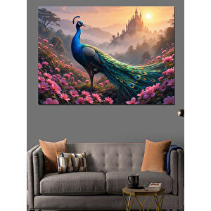 Masalsı Bahçede Yalnız Tavus Dekoratif Kanvas - Mdf Ahşap Tablo 100x140 cm