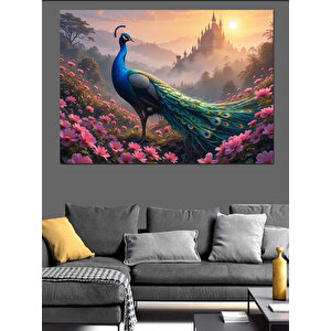 Masalsı Bahçede Yalnız Tavus Dekoratif Kanvas - Mdf Ahşap Tablo