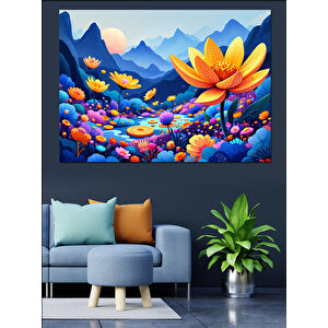 Dağlarda Renkli Lotus Çiçekleri Dekoratif Kanvas - Mdf Ahşap Tablo 25x35 cm