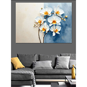 Beyaz Sarı Çiçekler Dekoratif Kanvas - Mdf Ahşap Tablo 50x70 cm