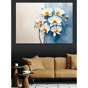 Beyaz Sarı Çiçekler Dekoratif Kanvas - Mdf Ahşap Tablo 100x140 cm