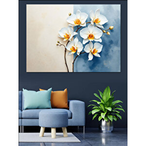Beyaz Sarı Çiçekler Dekoratif Kanvas - Mdf Ahşap Tablo 100x140 cm