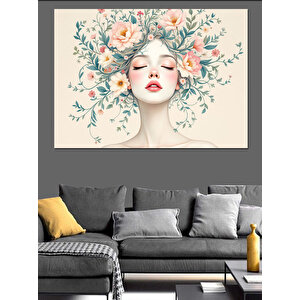 Çiçekli Portre Kadın Dekoratif Kanvas - Mdf Ahşap Tablo 25x35 cm