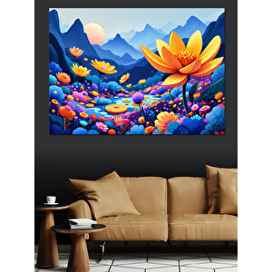 Dağlarda Renkli Lotus Çiçekleri Dekoratif Kanvas - Mdf Ahşap Tablo 70x100 cm