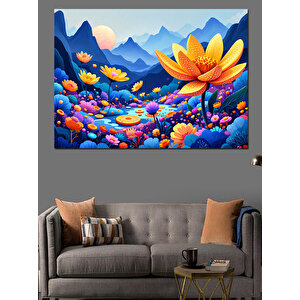 Dağlarda Renkli Lotus Çiçekleri Dekoratif Kanvas - Mdf Ahşap Tablo 70x100 cm