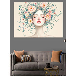 Çiçekli Portre Kadın Dekoratif Kanvas - Mdf Ahşap Tablo 100x140 cm