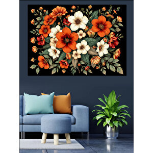Turuncu Ve Beyaz Çiçekler Dekoratif Kanvas - Mdf Ahşap Tablo 50x70 cm