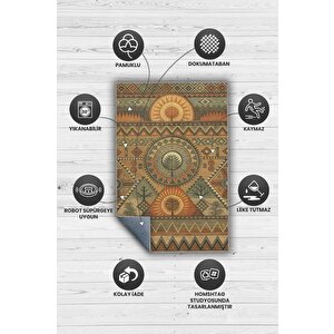 Homshtag Art Deko Vintage Afrikalı Temalı Çok Renkli Etnik Halı Geometrik Desenli Afrika Halısı