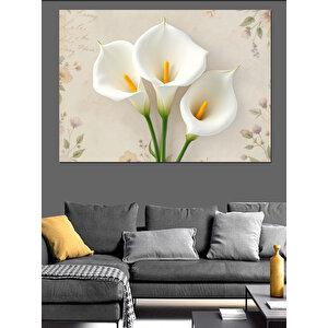 Beyaz Zarif Çiçekler Dekoratif Kanvas - Mdf Ahşap Tablo