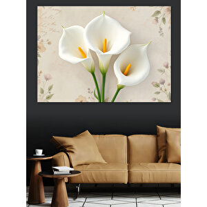 Beyaz Zarif Çiçekler Dekoratif Kanvas - Mdf Ahşap Tablo