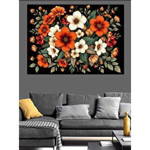 Turuncu Ve Beyaz Çiçekler Dekoratif Kanvas - Mdf Ahşap Tablo 35x50 cm
