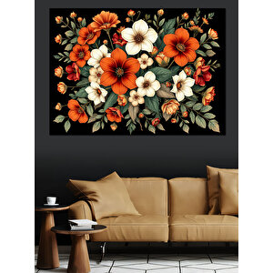 Turuncu Ve Beyaz Çiçekler Dekoratif Kanvas - Mdf Ahşap Tablo 35x50 cm