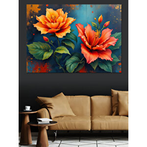 Parlak Turuncu Çiçekler Dekoratif Kanvas - Mdf Ahşap Tablo 35x50 cm