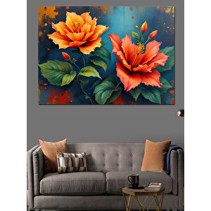 Parlak Turuncu Çiçekler Dekoratif Kanvas - Mdf Ahşap Tablo 35x50 cm