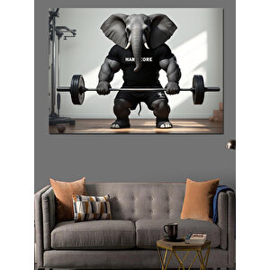 Ağırlık Çalışan Fil Adam Dekoratif Kanvas - Mdf Ahşap Tablo 50x70 cm